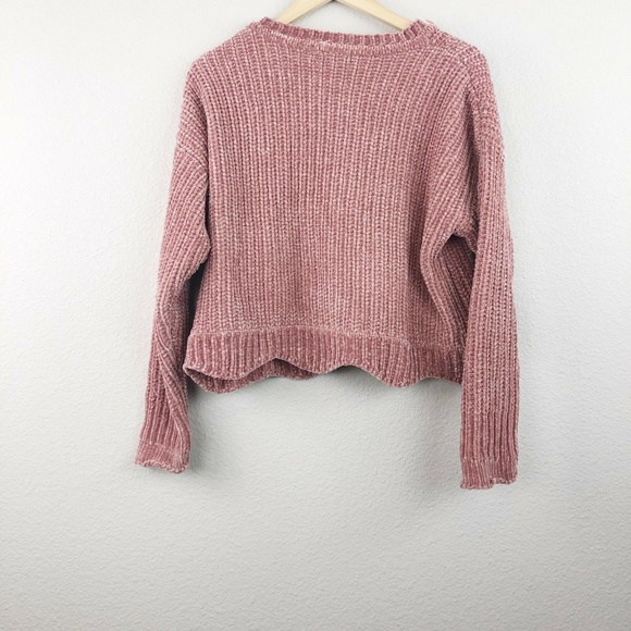 Zara Mauve Pink Scallop Edge Chenille Sweater - Picture 2 of 4